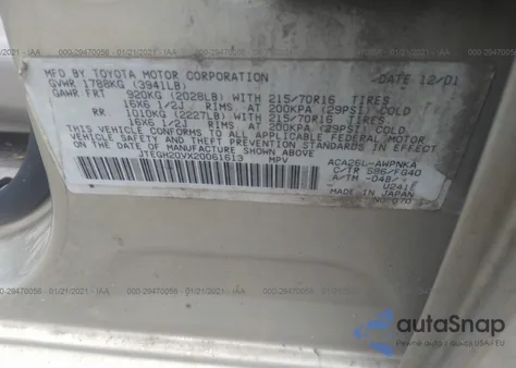 2002 Toyota Rav4 Base (A4)/Base (M5) из США, поврежденный, VIN JTEGH20VX20061613